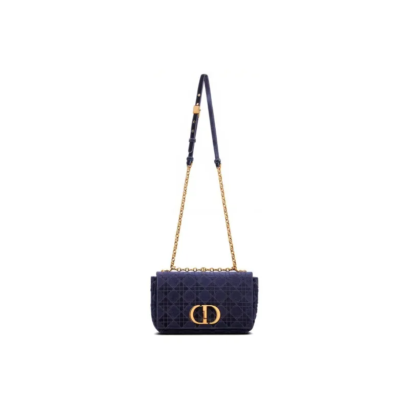 DIOR Caro Velvet Cotton Shoulder Bag Crossbody Bag Women's Blue-3