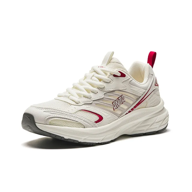 Anta Cushioning, Abrasion Resistant, Breathable, Height Increasing Low Top Running Shoes Women's White Red-1