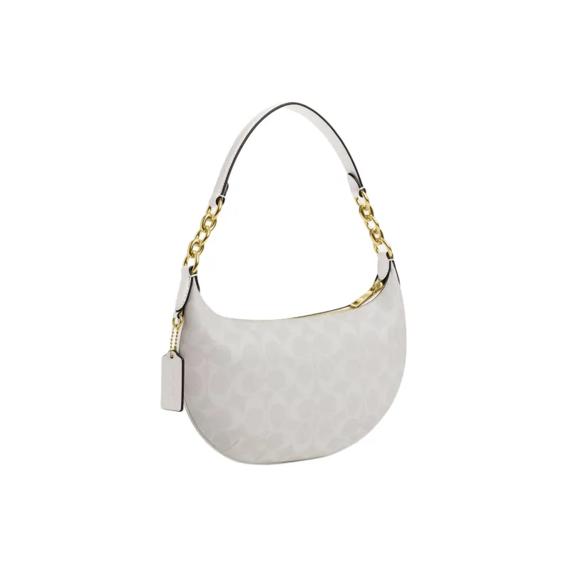 COACH Payton Coated Canvas With Smooth Leather Handbag Shoulder Bag Large Size Women's Gold & Chalk & Glacier White-1