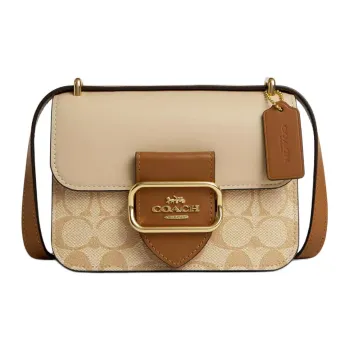 COACH MorganSquare Coated Canvas Shoulder Bag Crossbody Bag Small Size Women's Light Khaki & Khaki