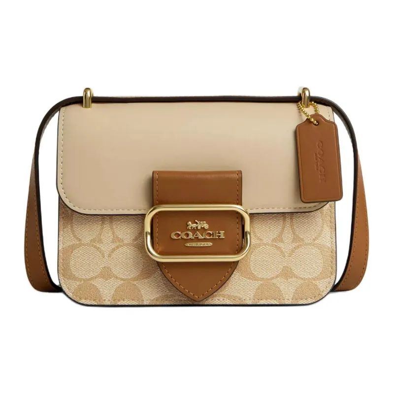 COACH MorganSquare Coated Canvas Shoulder Bag Crossbody Bag Small Size Women's Light Khaki & Khaki-0