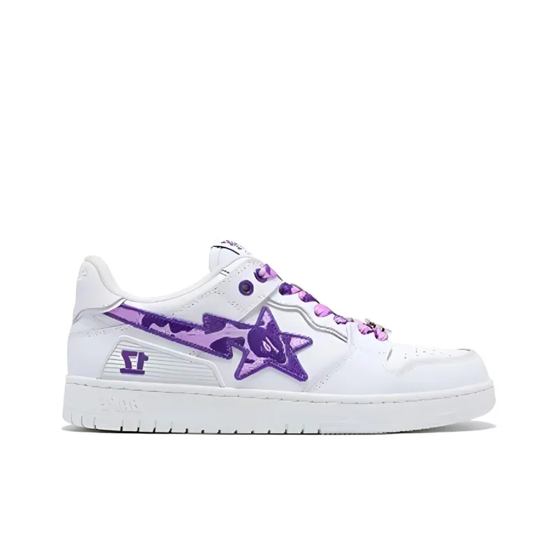 A BATHING APE SK8 Low Top Skateboard Shoes Unisex White Purple-1