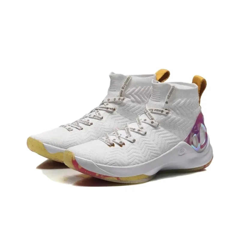 LiNing CF Tracing Amber Heart Non slip Lightweight High Top Vintage Basketball Shoes Men's White-4