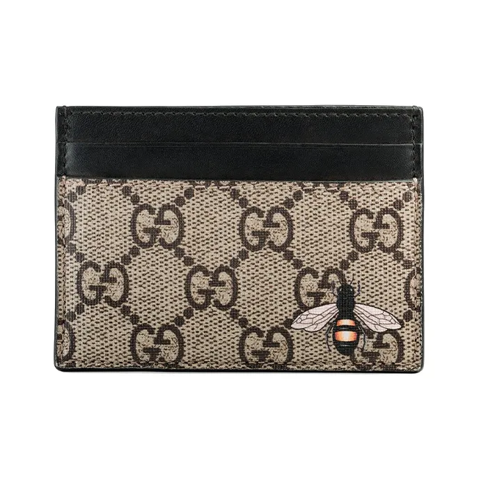 GUCCI Canvas With Leather Trim Card Clip Card Holder Men's Ebony/Black-0