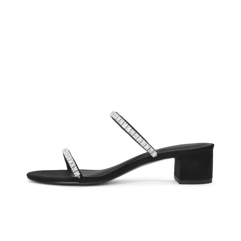 CHARLES&KEITH Small Ck One Strap Sandals Slippers 4.1cm Women's BLACK TEXTURED/Silver-0