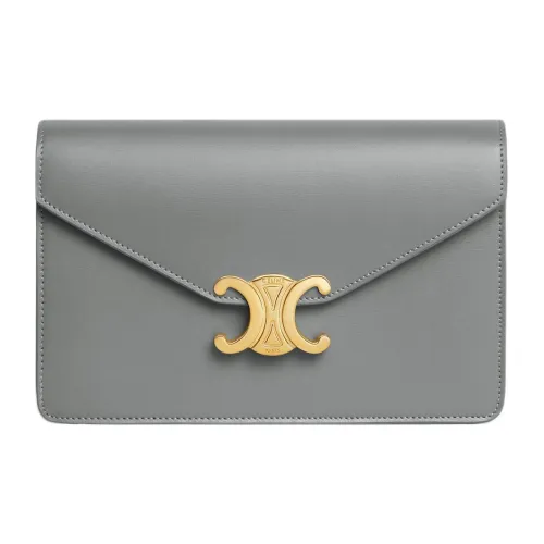 CELINE Bright Calfskin Handheld Shoulder Bag, Crossbody Bag, Wallet Women's Zinc