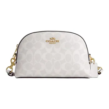 COACH Canvas With Leather Shoulder Bag Crossbody Bag Medium Size Women's Gold & Chalk & Glacier White
