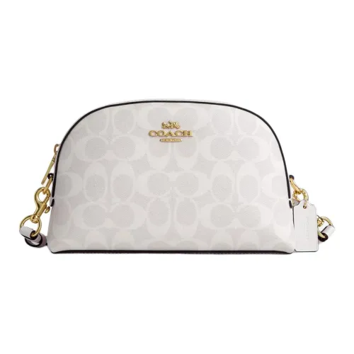 COACH Canvas With Leather Shoulder Bag Crossbody Bag Medium Size Women's Gold & Chalk & Glacier White