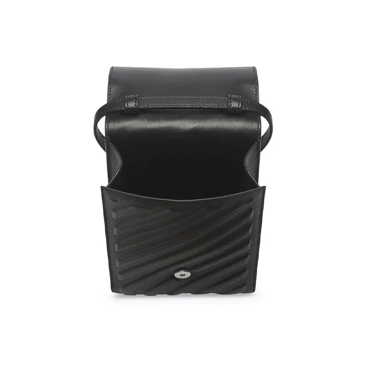 Balenciaga Car Grained Calfskin One Shoulder Crossbody Cell Phone Pouch Men's Black-1