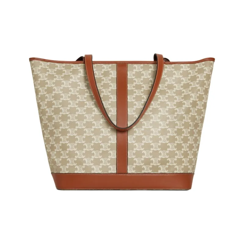 CELINE Cabas Cow Leather Binding One Shoulder Handbags Medium Size Women's Greige-3