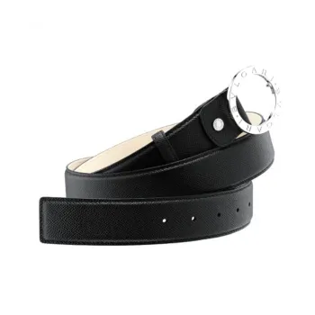 BVLGARI Logo Identification Leather Belts Unisex Black -