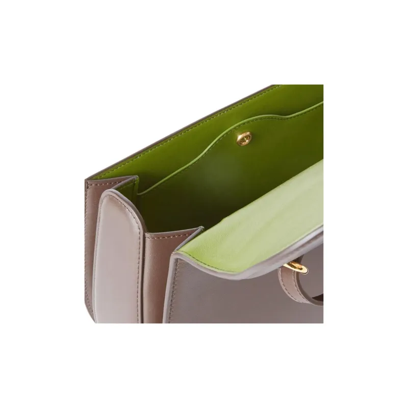 Loro Piana Ghiera Calfskin Handbag Shoulder Bag Crossbody Bag Medium Size Women's Dark Chocolate Licorice & Matcha Pink-3