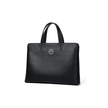BISON DENIM Cow Leather Briefcases Handbags Regular Men's Black