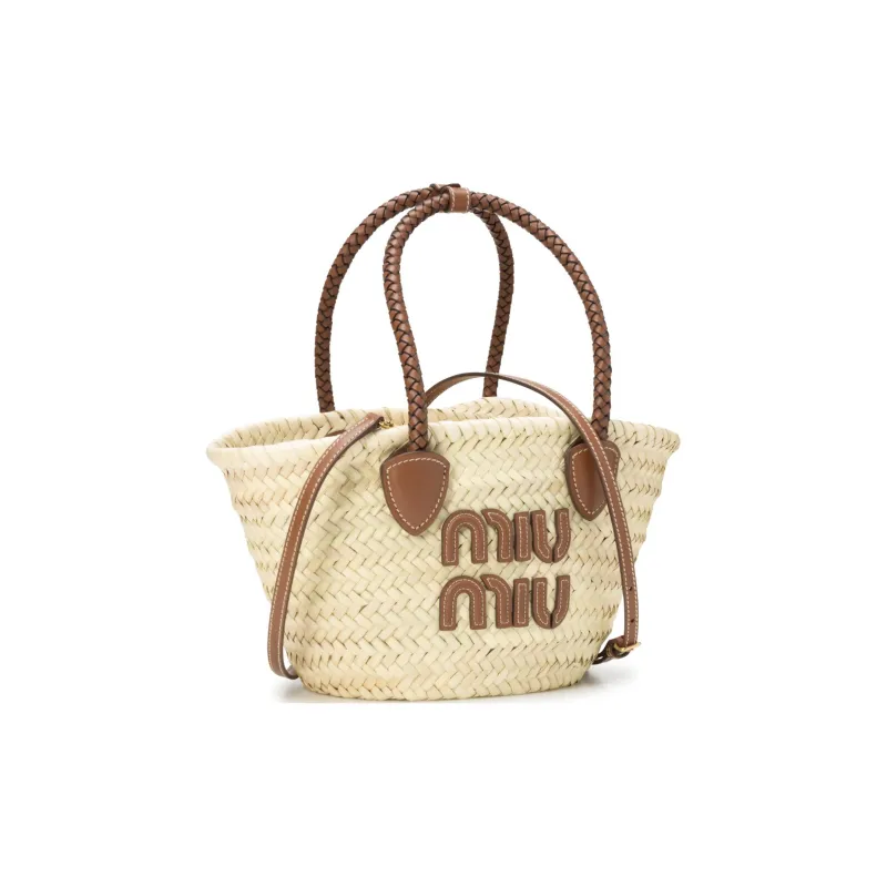 MIU MIU Raffia Handbag Mini Women's Beige-1