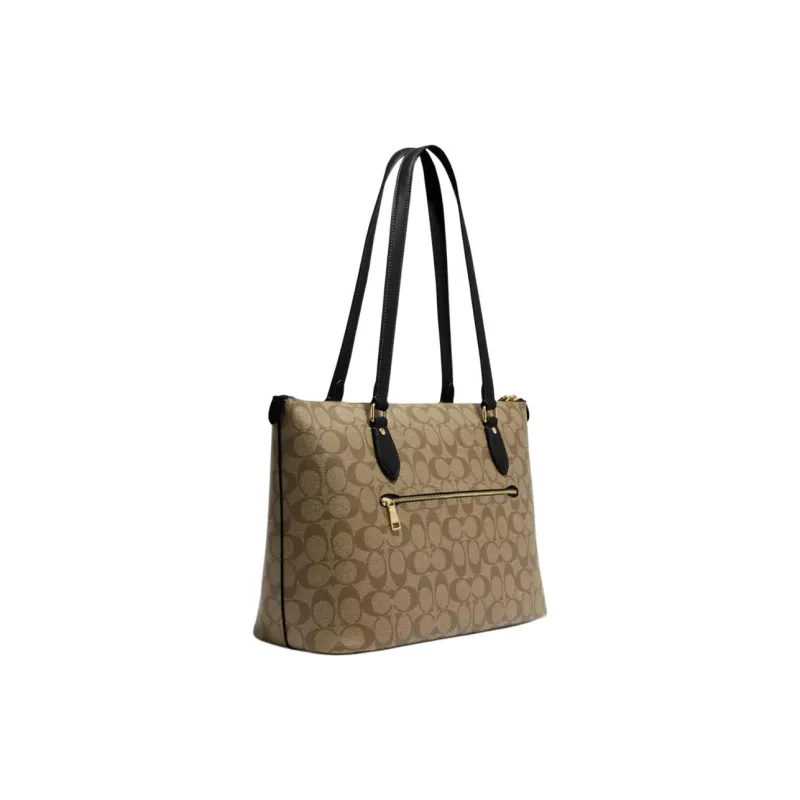 COACH Gallery Canvas Tote Bag, Shopping Bag, Handbag, Shoulder Bag Women's Black & Khaki-1