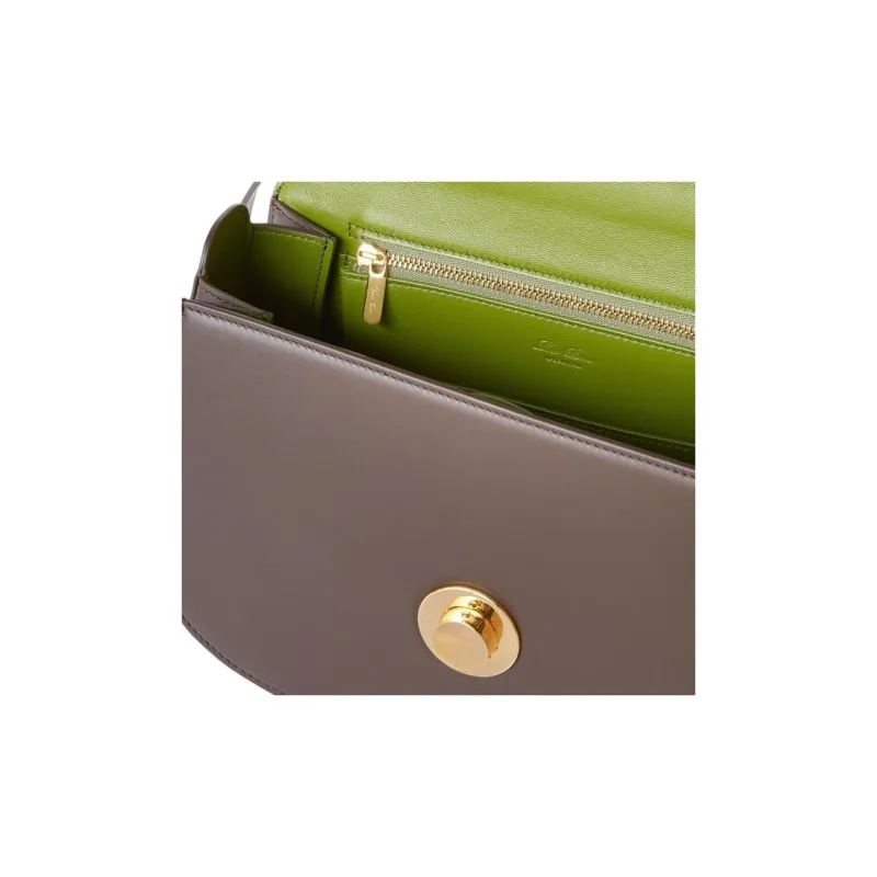 Loro Piana Ghiera Calfskin Handbag Shoulder Bag Crossbody Bag Medium Size Women's Dark Chocolate Licorice & Matcha Pink-4