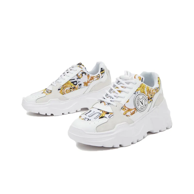 VERSACE JEANS Couture Anti Slip Wear Resistant Low Top Casual Shoes Women's White-4