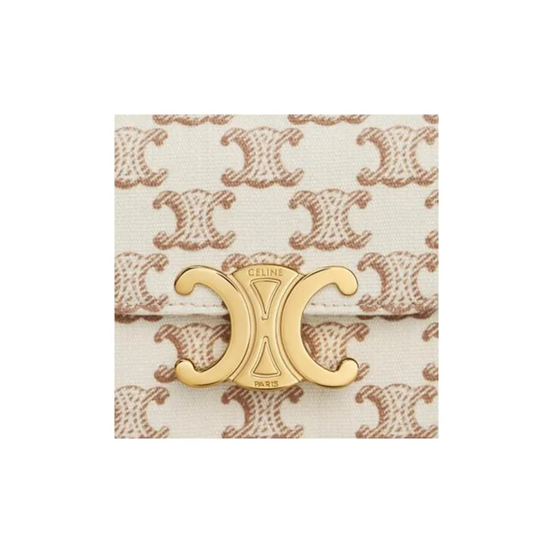 CELINE Fabric Calfskin Shoulder Bag Mini Women's White-5