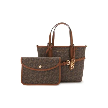MICHAEL KORS PVC Tote Bag, Shopping Bag, Shoulder Bag, Handbag Women's Dark Brown & Yellow Cream