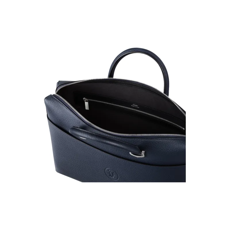 CARTIER Must De Cartier Cow Leather Briefcase Shoulder Bag Crossbody Bag Handbag Small Size Unisex Navy-4