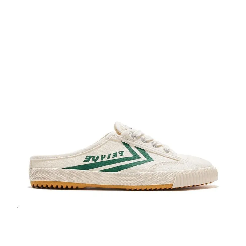 Feiyue Slip-Resistant Low-Top Canvas Shoes Unisex Beige Green-1