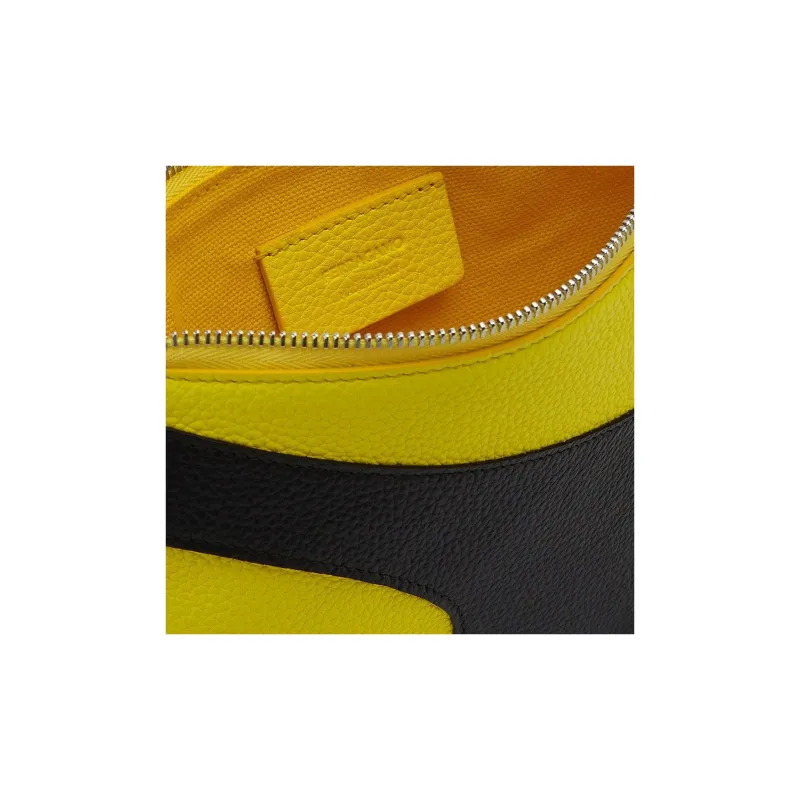 FERRAGAMO Calfskin Clutch Men's Black & Yellow-3