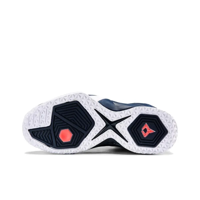 QIAODAN Cushioned Slip-Resistant High-Top Basketball Shoes Men's White Dark Navy Blue-3