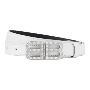 Balenciaga Imitation Crocodile Pattern Smooth Buckle Leather Belts Women's White
