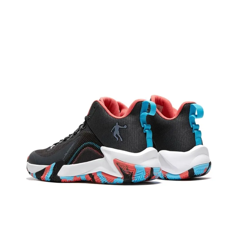 QIAODAN Cushioned Slip-Resistant Mid-Top Basketball Shoes Men's Black-3