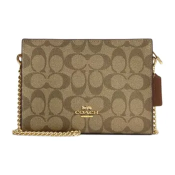 COACH Canvas Shoulder Bag, Crossbody Bag Trumpets Women's Gold & Khaki