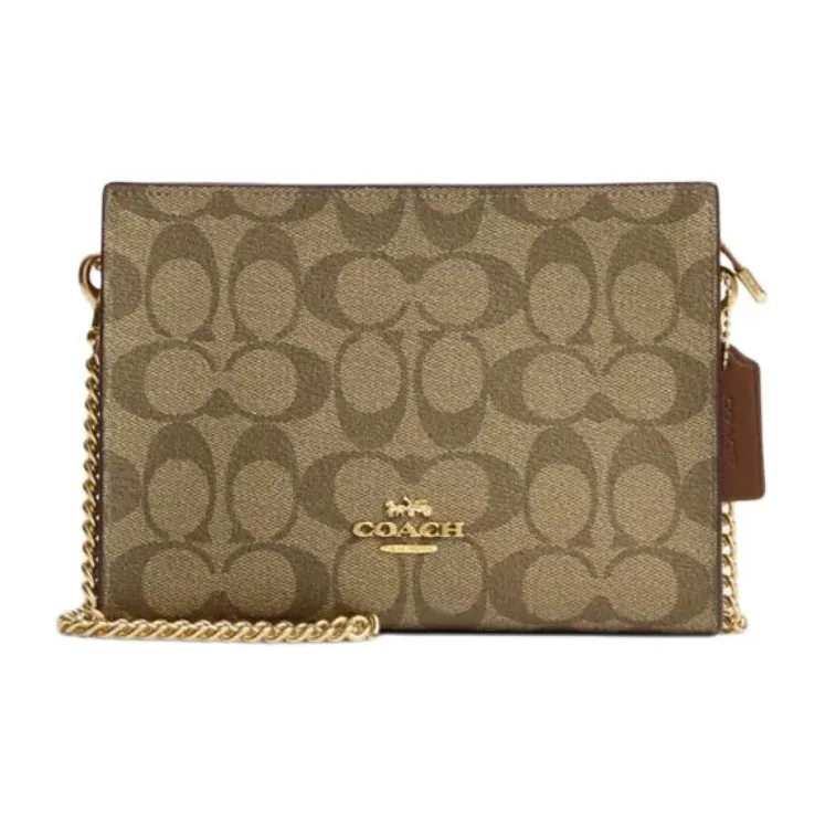COACH Canvas Shoulder Bag, Crossbody Bag Trumpets Women's Gold & Khaki-0