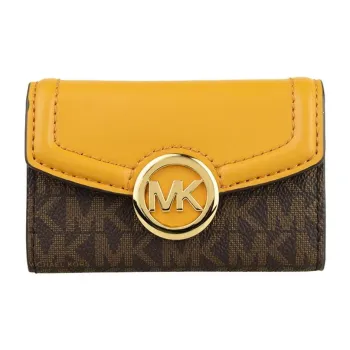MICHAEL KORS Leather Patchwork PVC Key Pouch Women's Brown/Yellow
