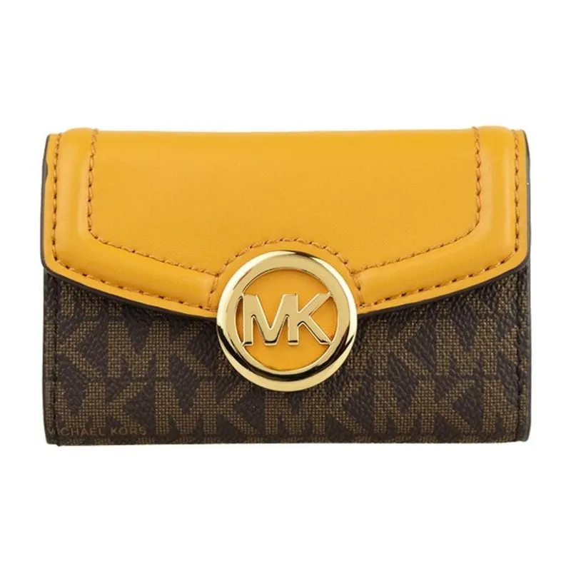 MICHAEL KORS Leather Patchwork PVC Key Pouch Women's Brown/Yellow-0