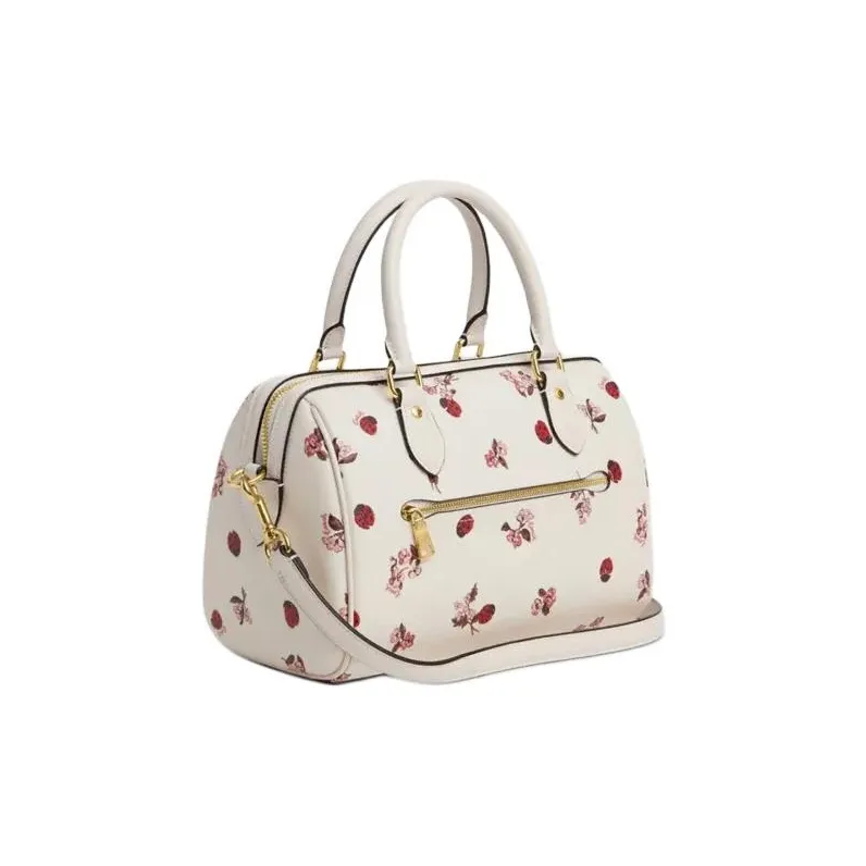 COACH Rowan Coated Canvas Handbag Shoulder Bag Crossbody Bag Medium Size Women's Gold & Chalk Multicolor-1