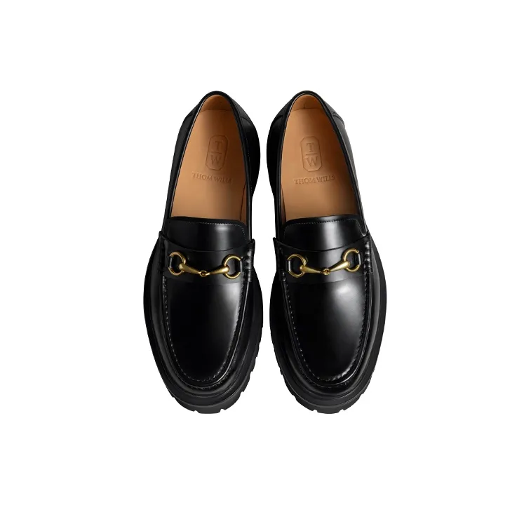 THOM WILLS British Style Casual Versatile Slip on Shoes Loafers 4.8cm Men's Black-2