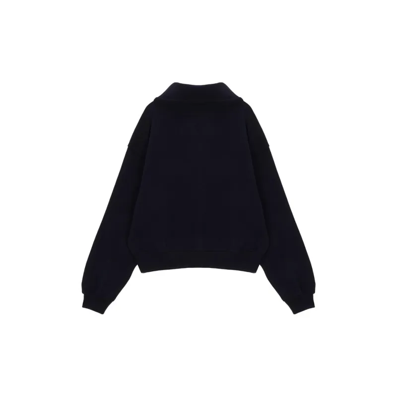 MATIN KIM Cutted Logo Half Zip Sweatshirt In Navy Sweatshirt Unisex Blue-1