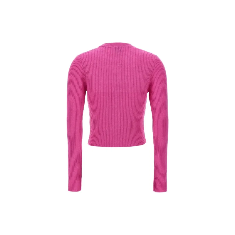 GANNI Logo embroidered Ribbed Cardigan-1