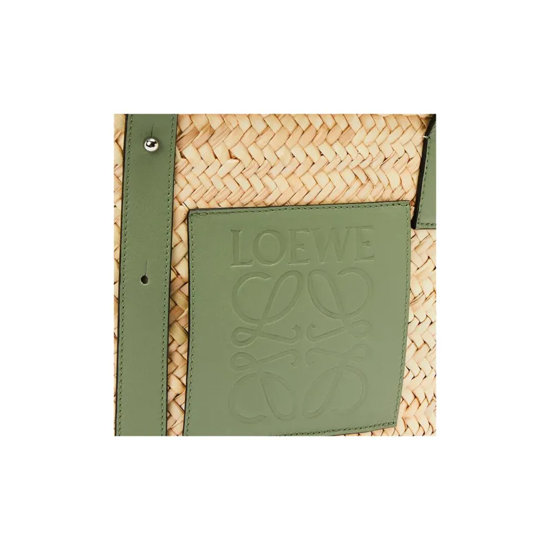 LOEWE Basket Palm Fiber Cow Leather Basket Bag Tote Bag Shopping Bag Handbag Medium Size Women's Green-4