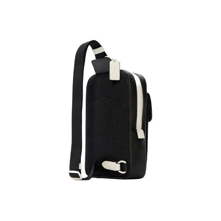 COACH Track Canvas With Leather Crossbody Bag Large Size Men's Black & White-3
