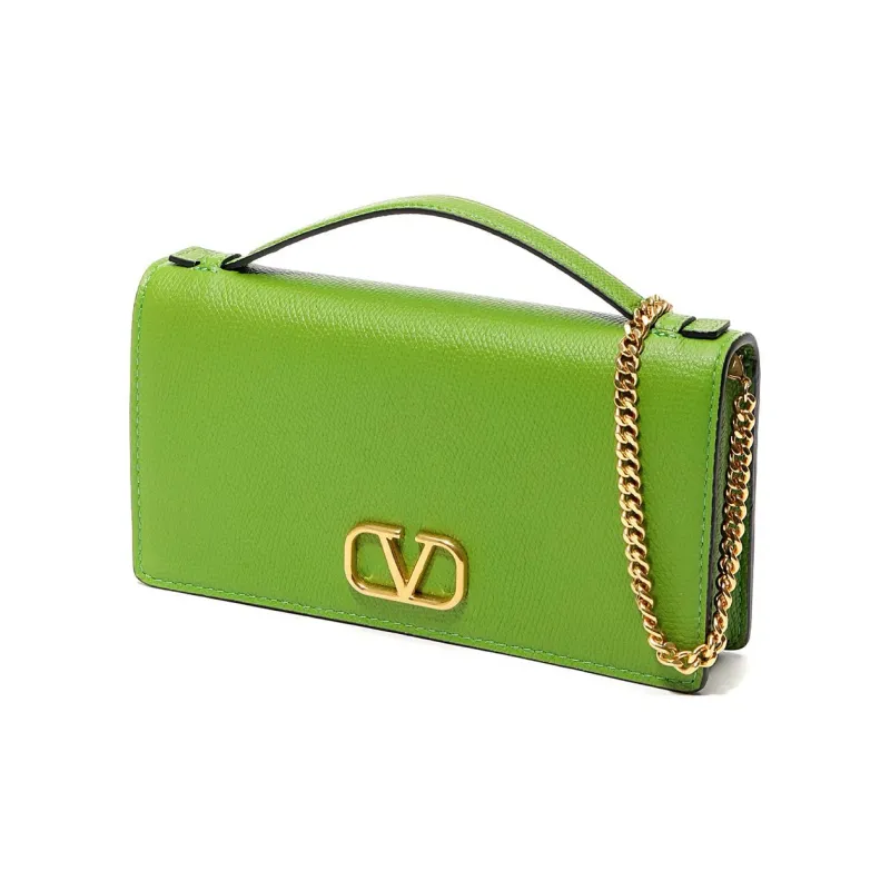 Valentino Cow Leather Portable One Shoulder Crossbody Clutch Women's Green-0