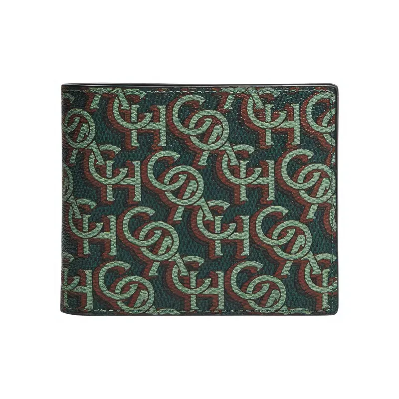 COACH 3 IN 1 Wallet Printed Coated Canvas Card Holder Wallet Men's Amazon Green-0