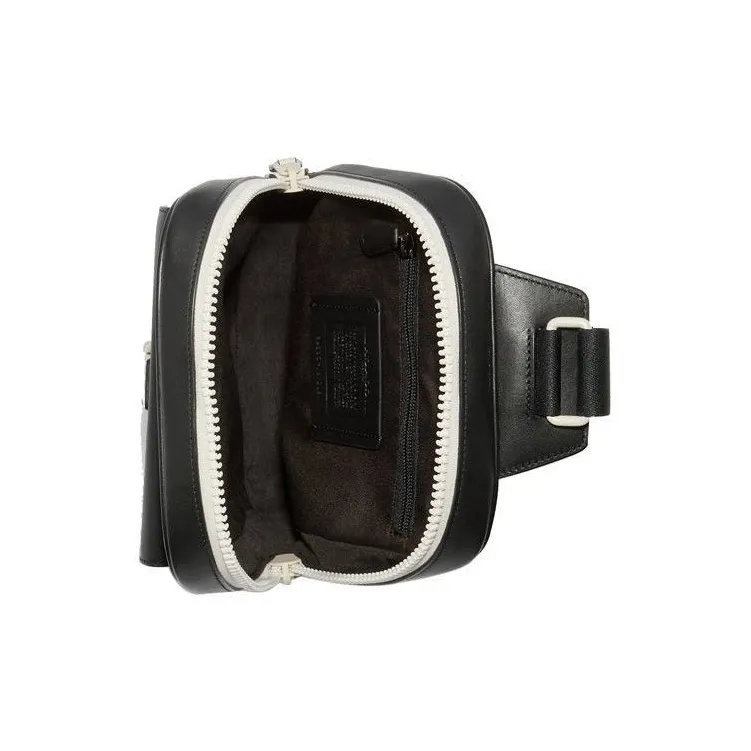COACH Track Canvas With Leather Crossbody Bag Large Size Men's Black & White-5