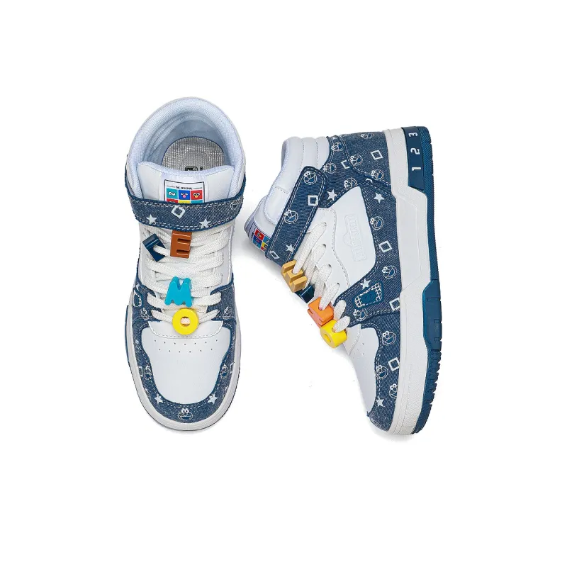 SESAME STREET Skateboard Shoes Unisex High Top Black & White/Denim Blue/Beige Apricot/Black-17