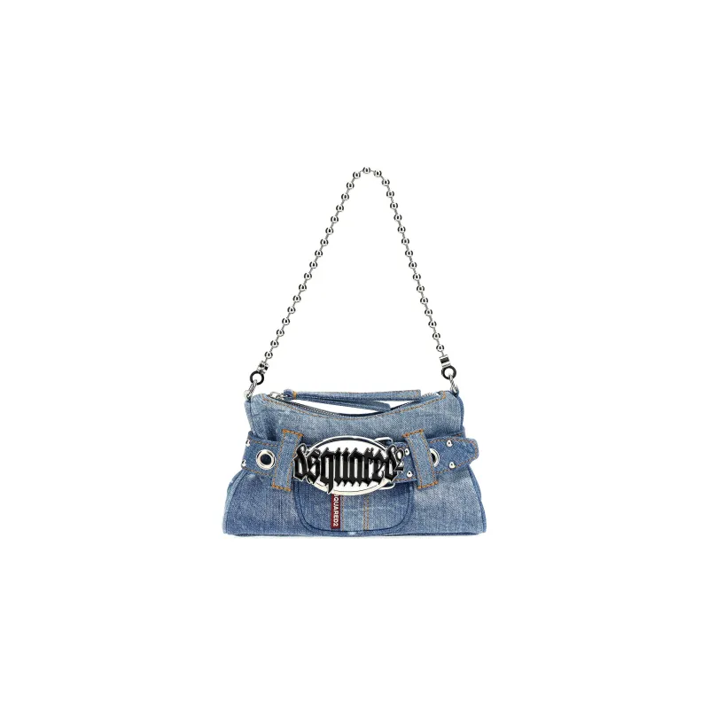 DSQUARED 2 Gothic Logo Plaque Denim Shoulder Bag-0