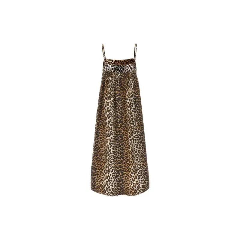 GANNI Leopard print Cotton Midi Dress-1