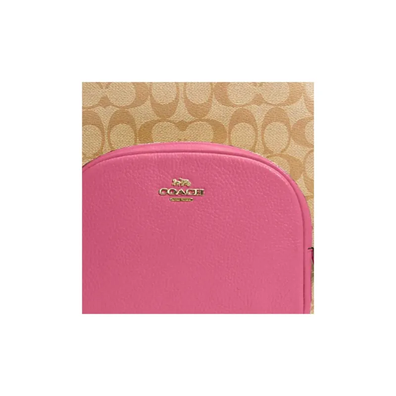 COACH Court Canvas With Leather Backpack Medium Size Women's Khaki & Pink-3