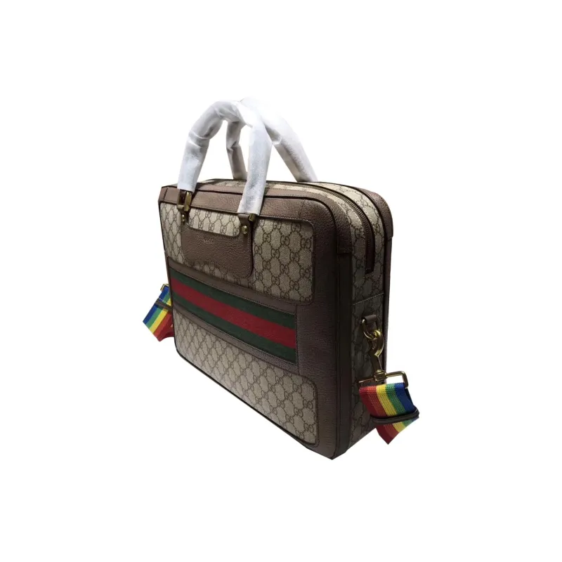 GUCCI Leather Canvas Briefcase Shoulder Bag Crossbody Bag Handbag Men's Ebony Brown-2