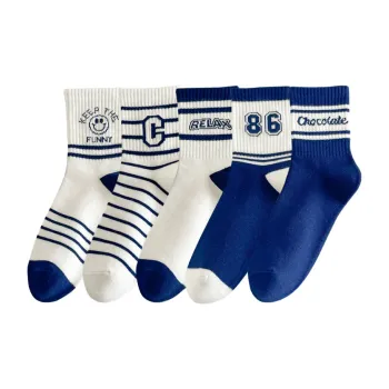 MANCHU Mid Calf Socks Unisex 5 Pack 5 Colors