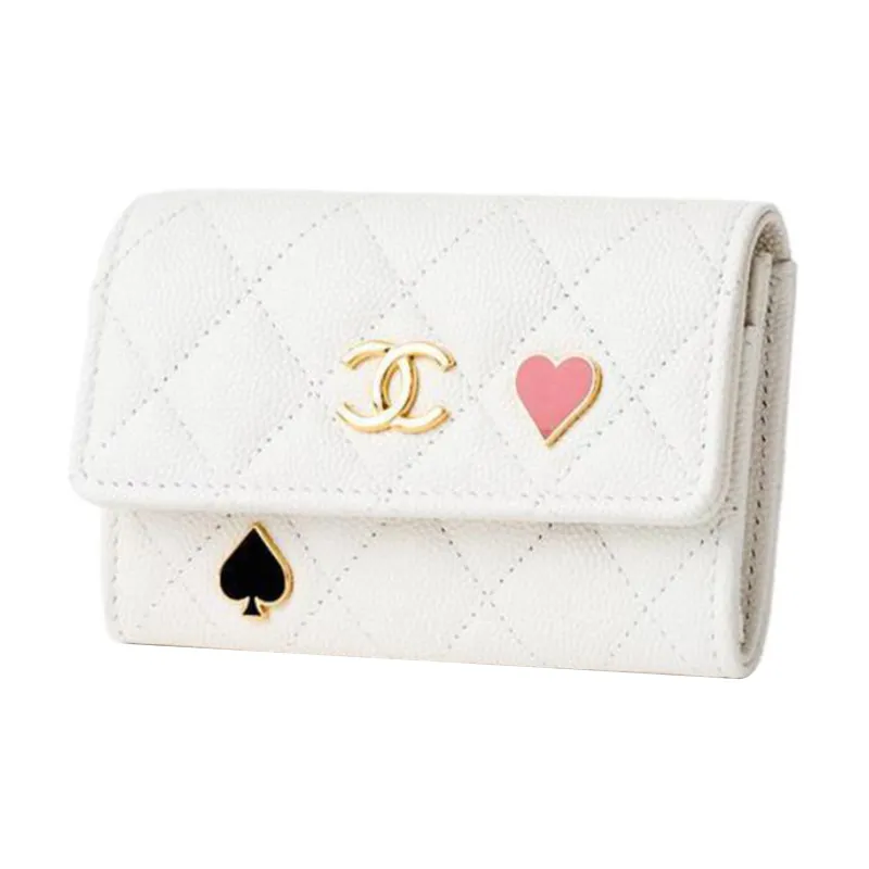 CHANEL Leather Card Holder Regular Unisex White-1
