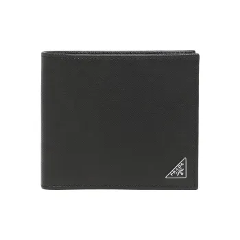 PRADA Cow Leather Money Clip Wallet Unisex Black